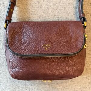 Fossil Dark Brown Pebbled Leather Crossbody Bag